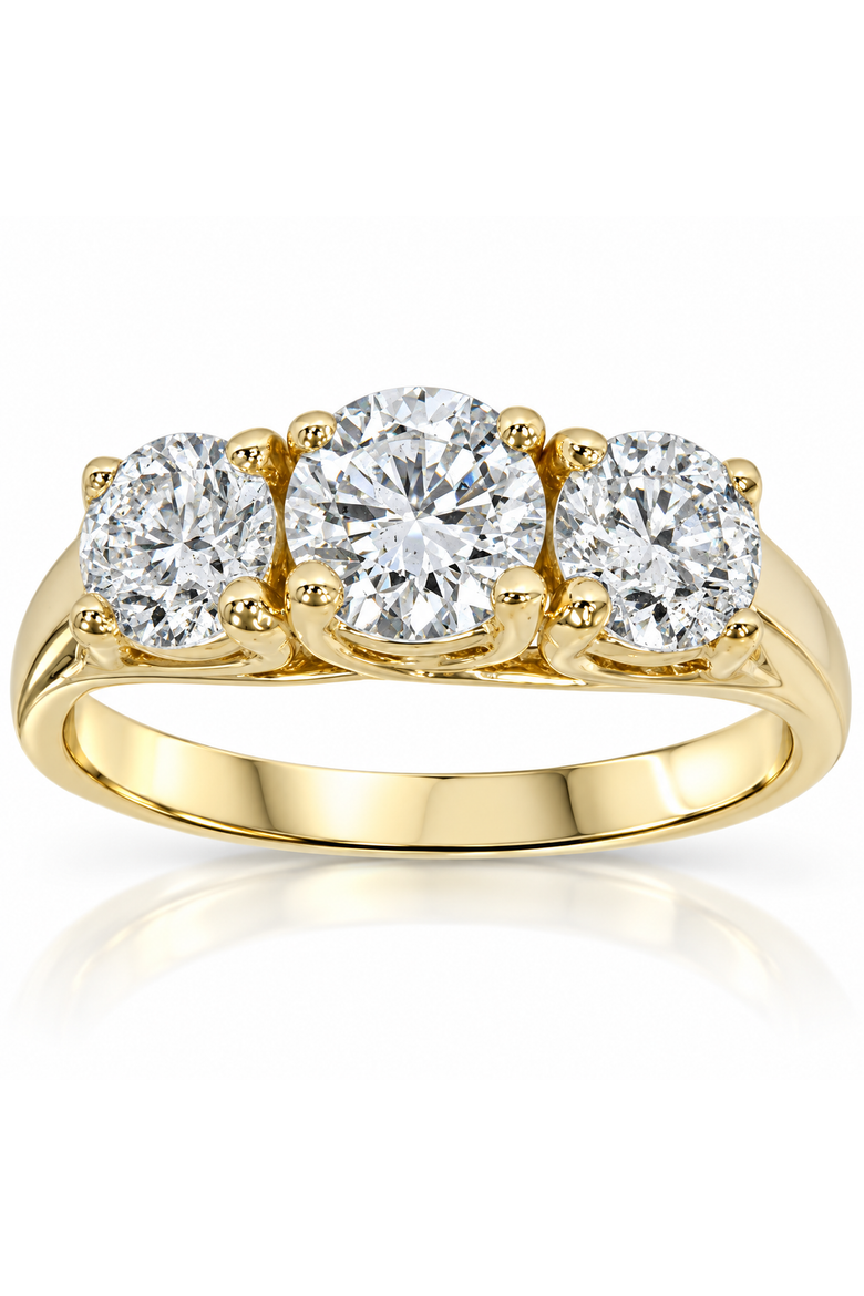 3 1/2ct Diamond 3-Stone 14k Gold Engagement Ring Lab Grown, Main, color, 14k Yellow Gold