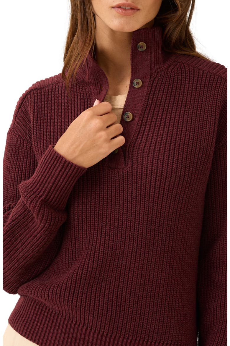 Luxe Knit Henley Sweater, Alternate, color, Ruby Heather