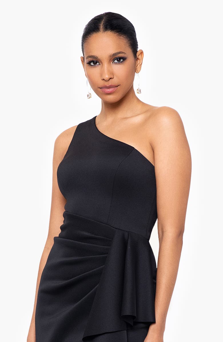 Xscape Evenings One-Shoulder Ruffle Scuba Knit Gown, Alternate, color,
