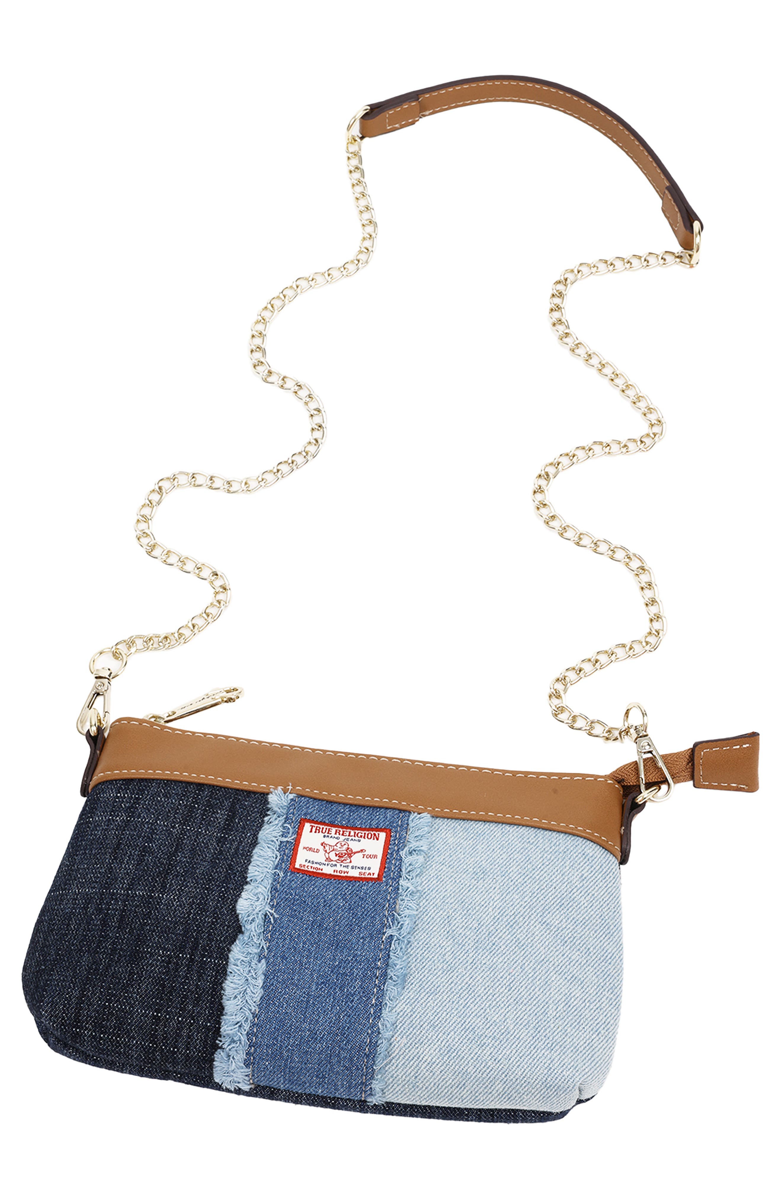 Frayed Denim Pouch on a Chain, Alternate, color, DENIM/ BLUE