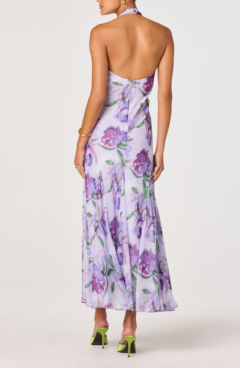 ASTR the Label Yasmen Floral Plunge Halter Neck Maxi Dress, Alternate, color, Purple Floral