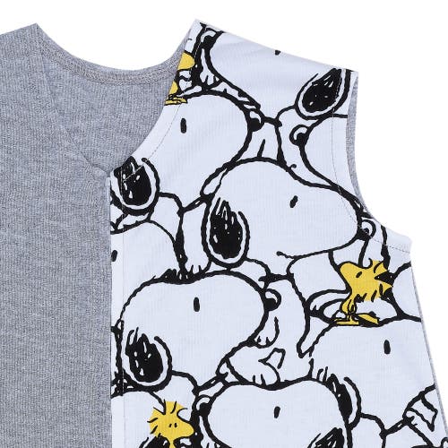 Lambs & Ivy Snoopy & Woodstock Breathable Cotton Jersey Baby Wearable Blanket In Gray