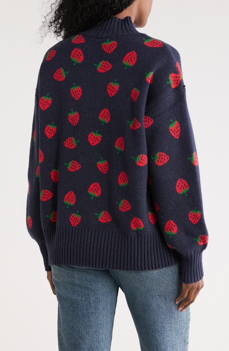 Bobeau Strawberry Mock Neck Sweater, Alternate, color, Navy/ Red
