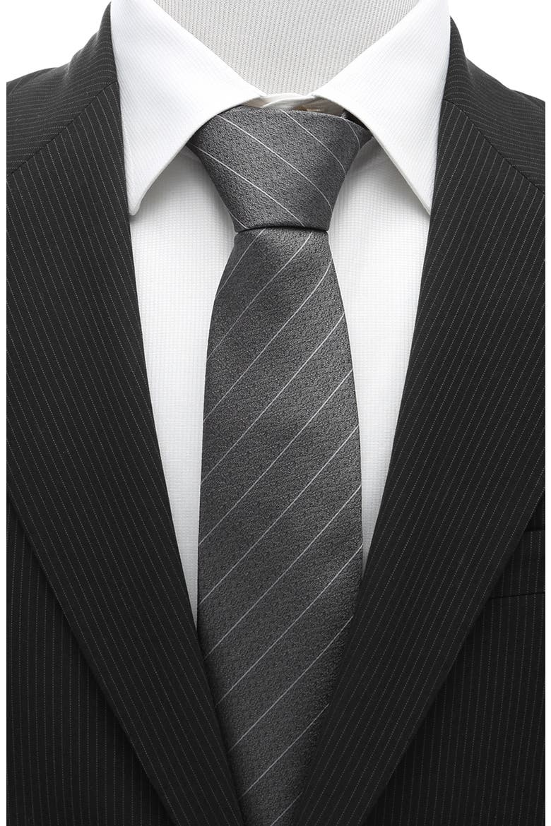 Stripe Silk Tie, Alternate, color, GRAY