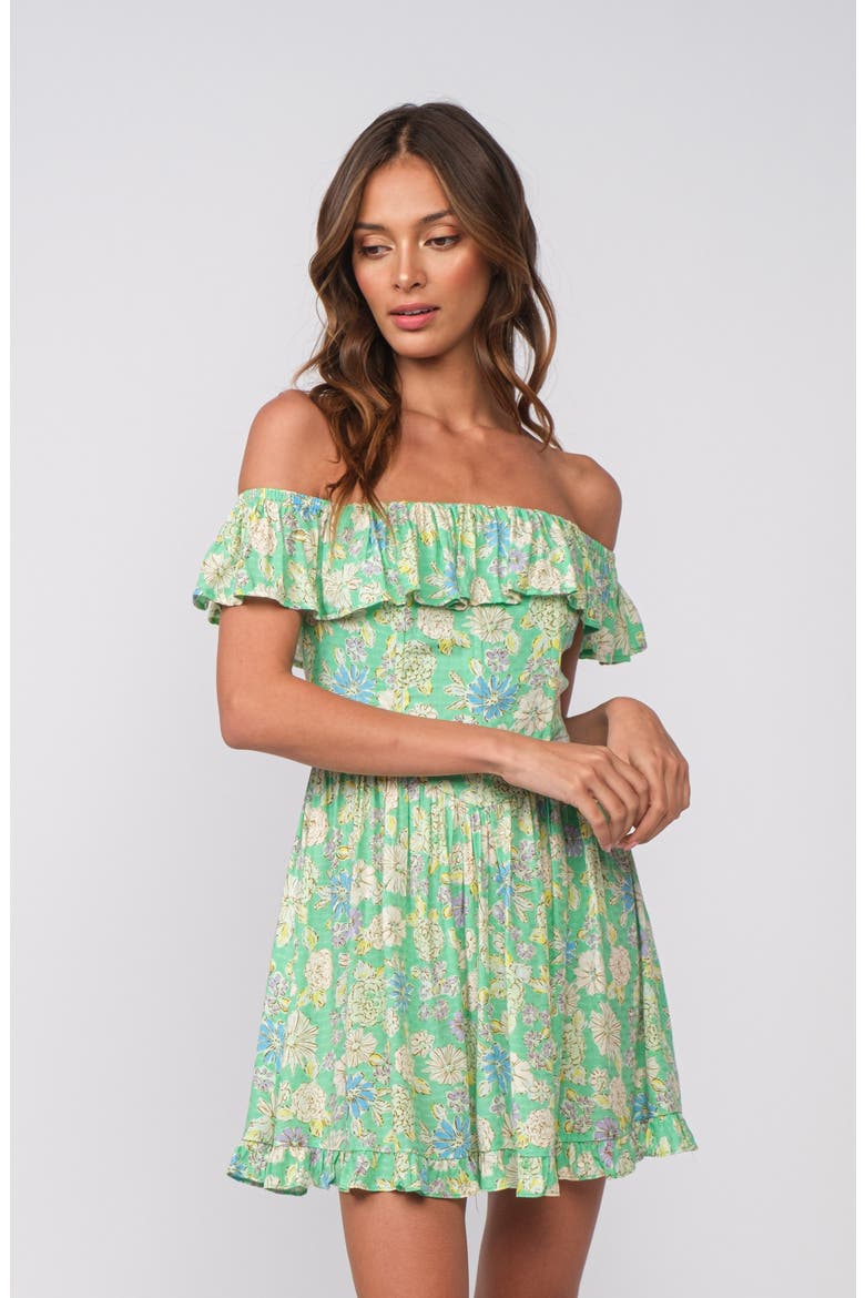 Floral Ruffle Off the Shoulder Minidress, Alternate, color, LIGHT GREEN