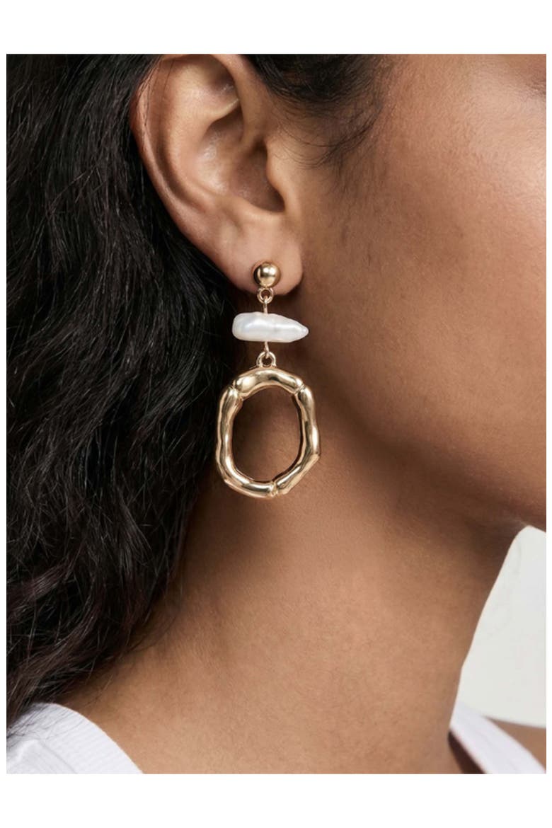 Rip Tide Faux Pearl Circle Drop Earrings, Alternate, color, GOLD