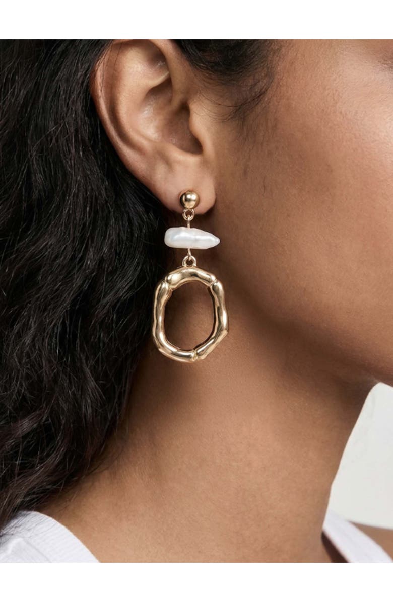 Ettika Rip Tide Faux Pearl Circle Drop Earrings, Alternate, color, Gold