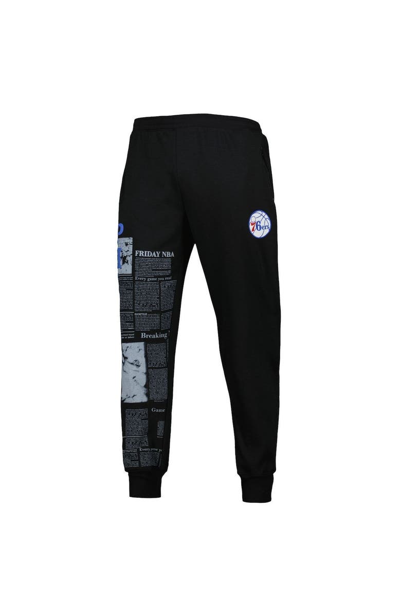FISLL Men's Black Philadelphia 76ers Newspaper Print Jogger Pants, Alternate, color, 