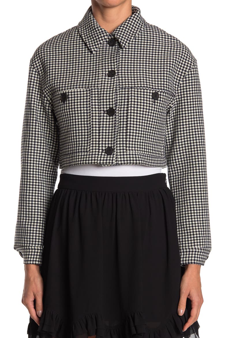 philosophy Long Sleeve Fulled Lined Cropped Button Jacket, Alternate, color, BLK/IVORY