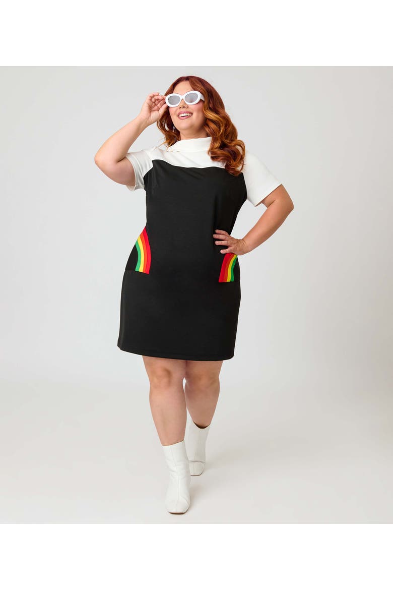 Plus Size Mock Neck Patch Pocket Shift Dress, Main, color, Black w/Rainbow Pocket