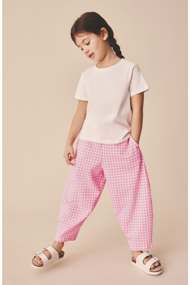 Kids' Gingham Barrel Pants, Alternate, color, PINK