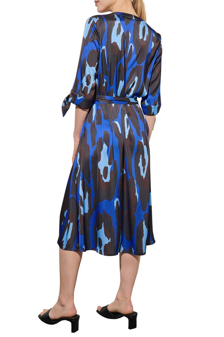 Abstract Animal Crêpe de Chine Midi Shirtdress, Alternate, color, GENTIAN BLUE/DARK UMBER/SKY