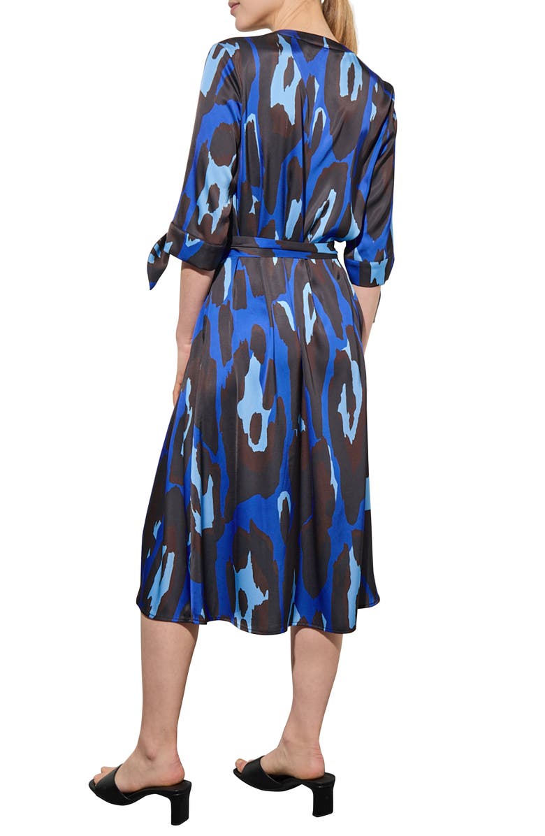 Ming Wang Abstract Animal Crêpe de Chine Midi Shirtdress, Alternate, color, Gentian Blue/Dark Umber/Sky