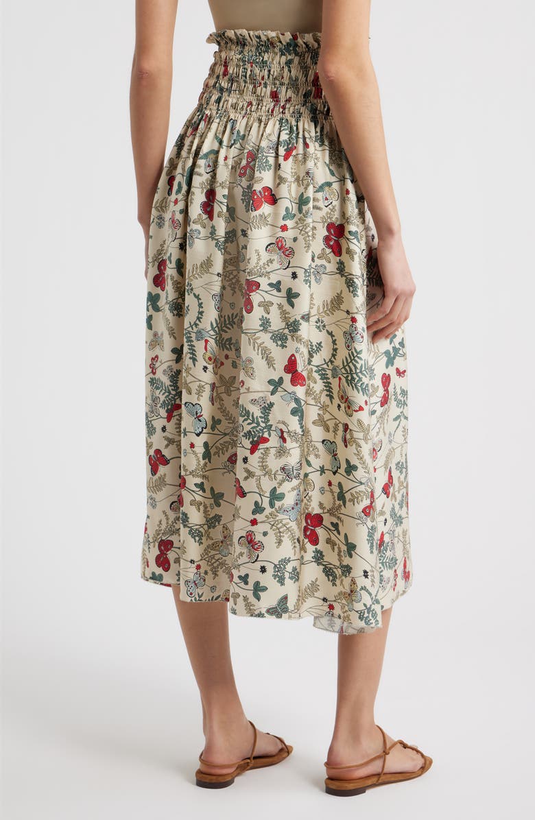 THE GREAT. The Canary Floral A-Line Silk Midi Skirt, Alternate, color, Floating Butterfly