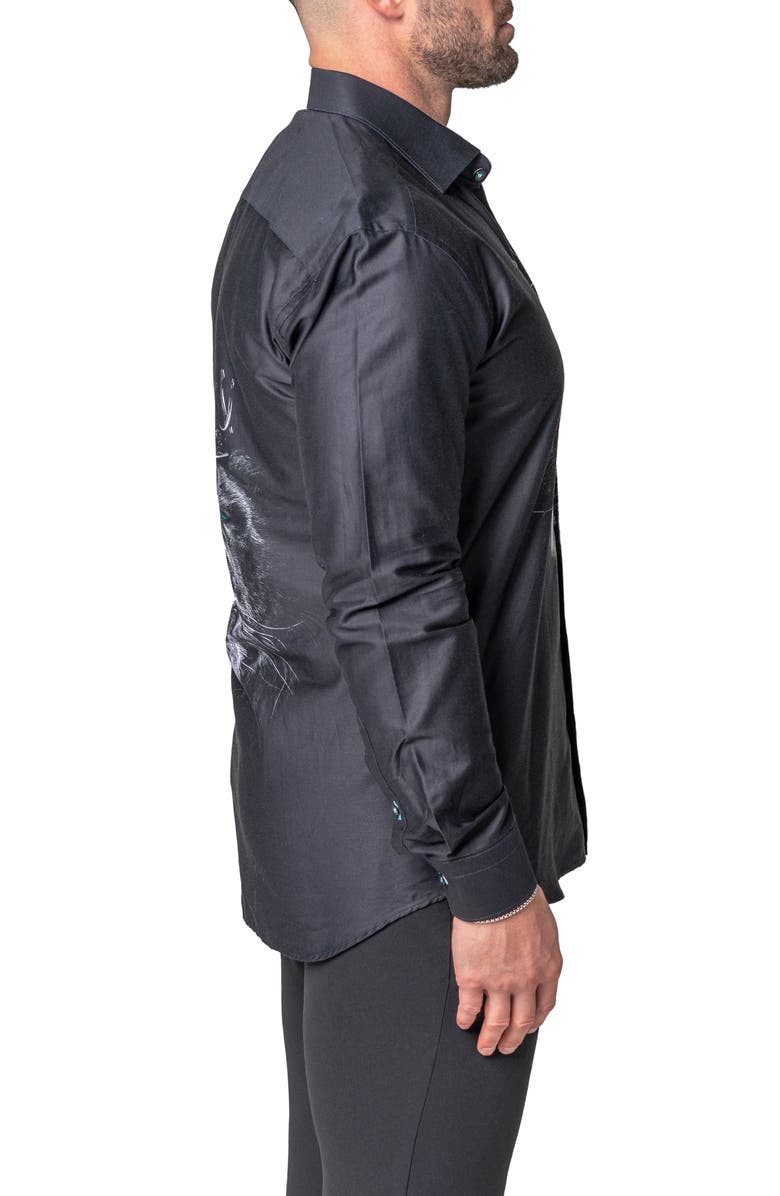 Maceoo Fibonacci Lion Crown Regular Fit Cotton Blend Button-Up Shirt, Alternate, color, Black