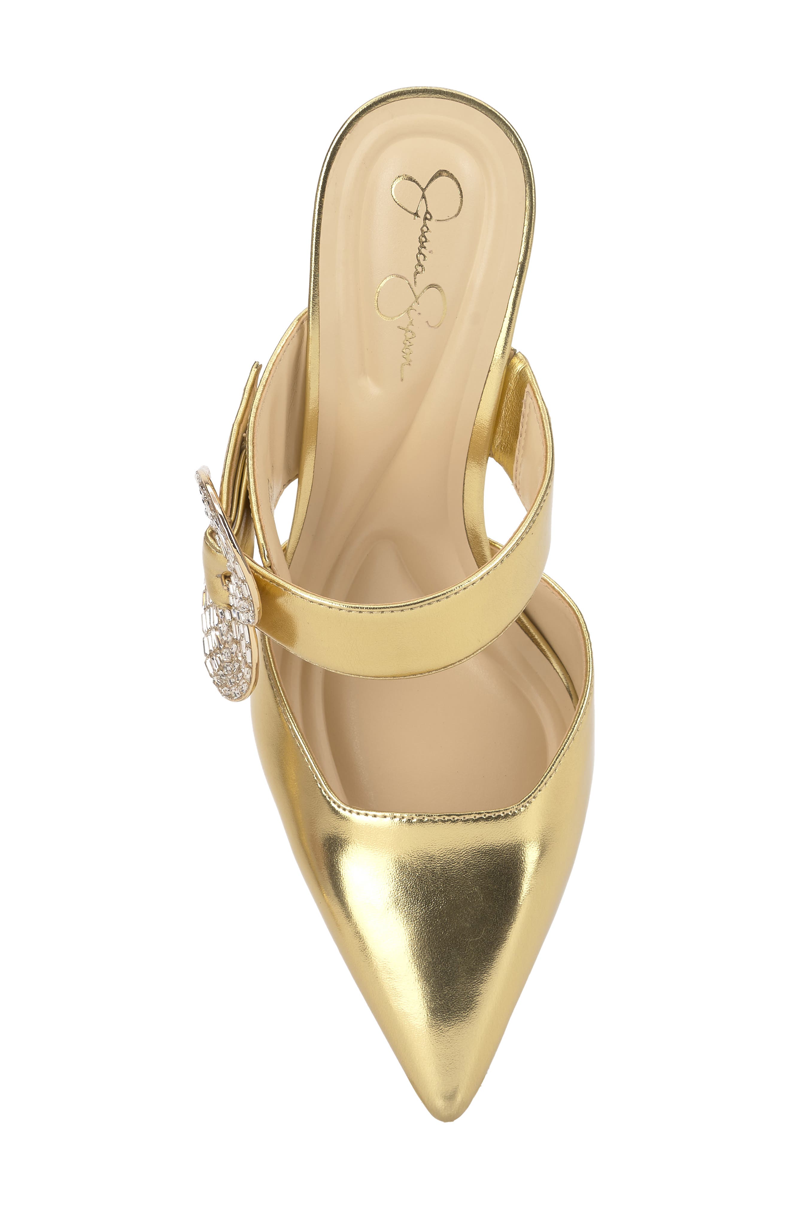 Favica Embellished Satin Slide Mule, Alternate, color, GOLD