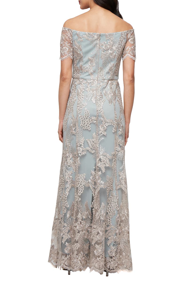 Alex Evenings Embroidered Off the Shoulder Tulle Mermaid Gown, Alternate, color,