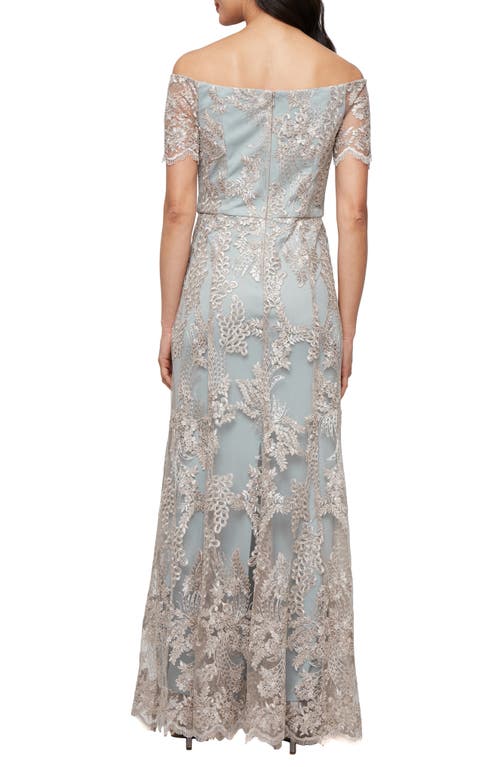 Alex Evenings Embroidered Off The Shoulder Tulle Mermaid Gown In Gray