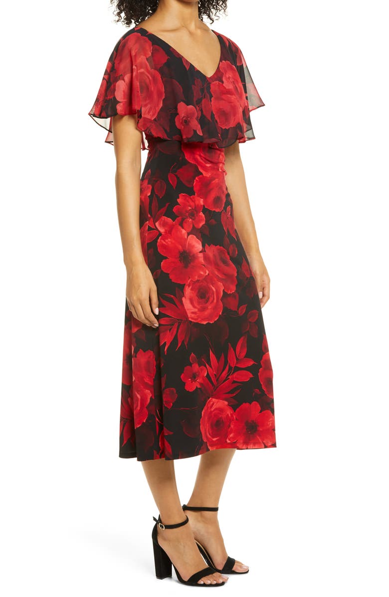 Connected Apparel Mixi Floral Print Cape Sleeve Dress, Alternate, color, 