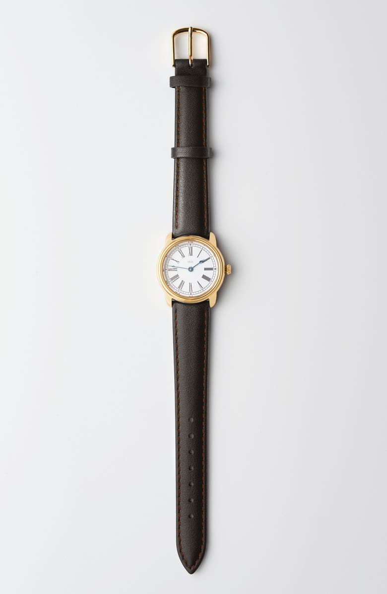 March Hare Watches The Harriet Petite Vintage Watch, Alternate, color, Gold Watch - Espresso Strap