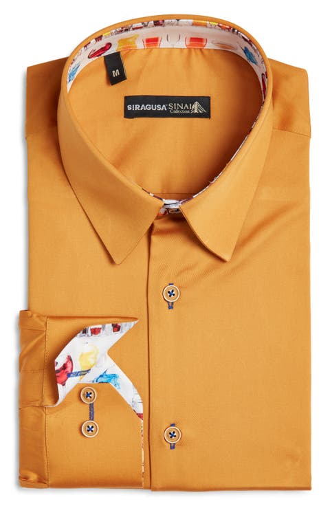 Printed Silk Trim Dress Shirt