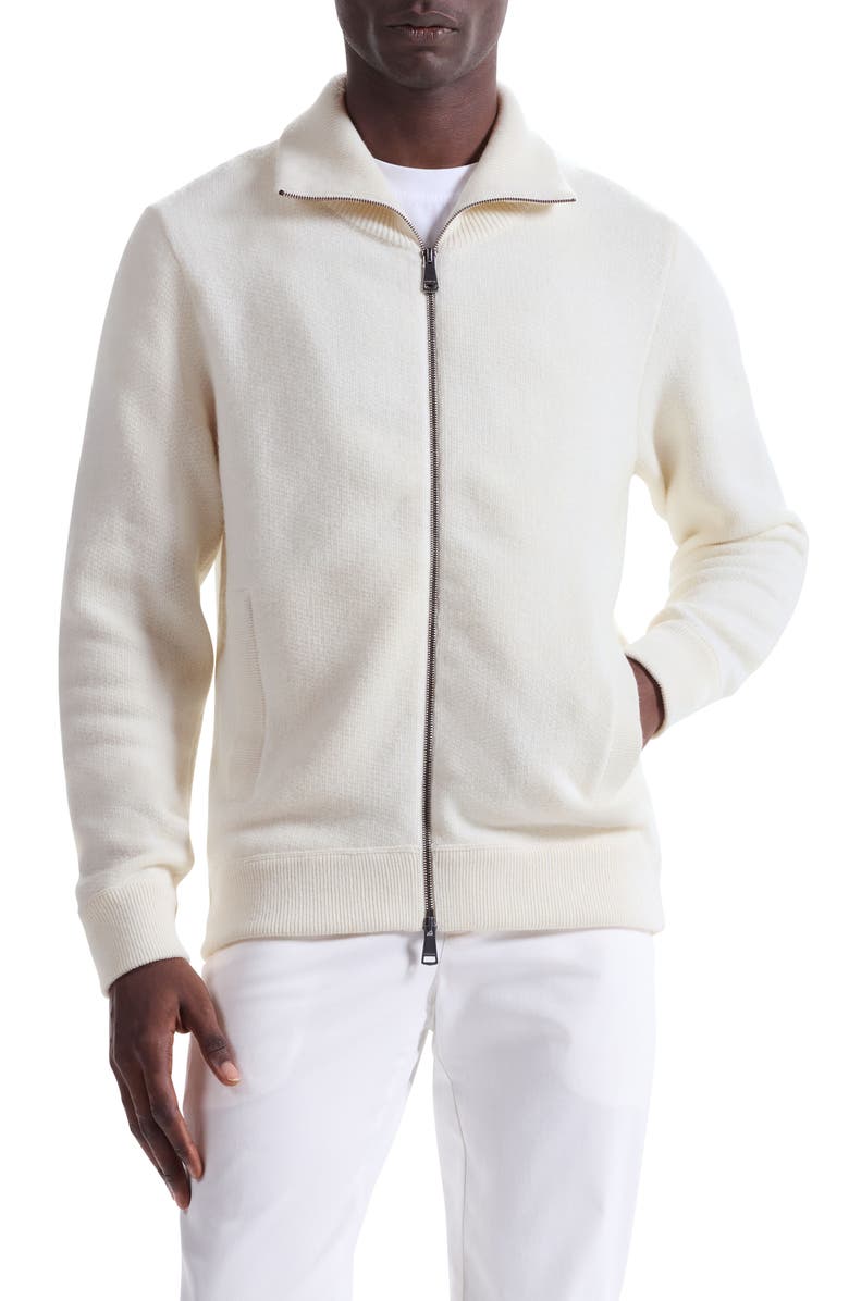Bugatchi Wool Blend Zip Cardigan, Main, color, Chalk