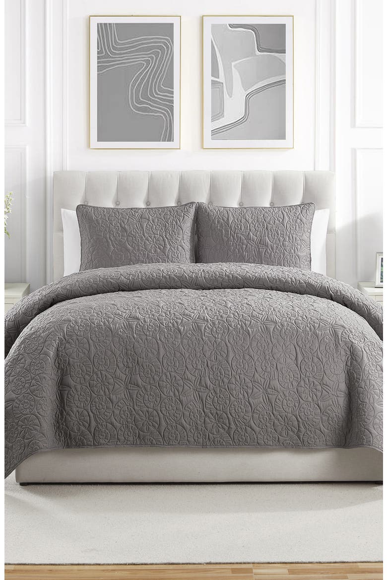Seashell Solid 3-Piece Quilt Set, Alternate, color, GREY