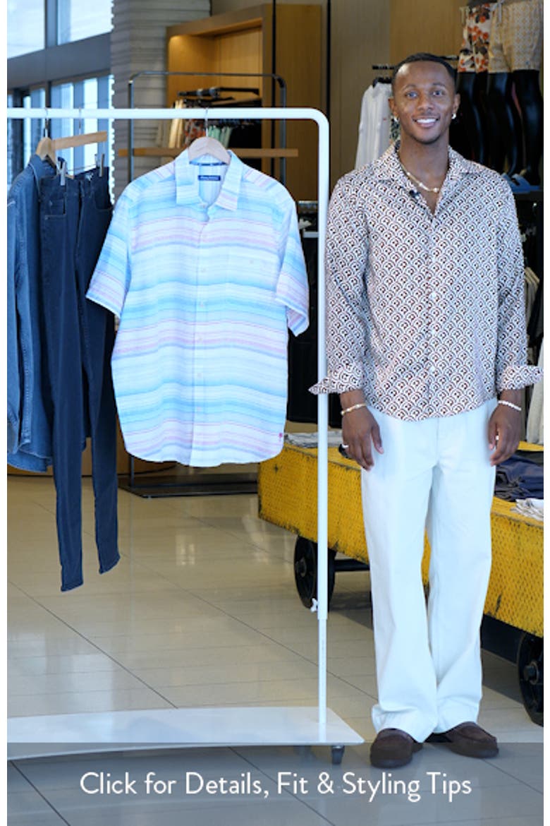 Sand Sicily Stripe Short Sleeve Linen Blend Button-Up Shirt video