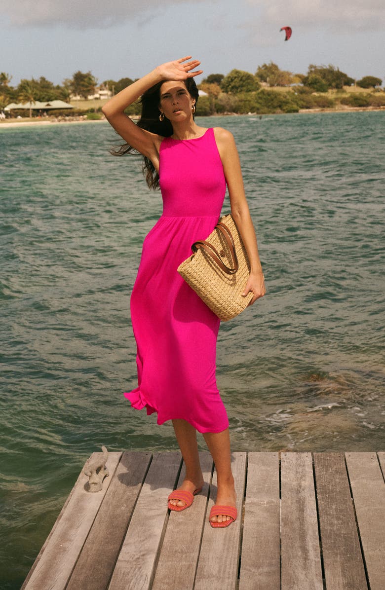 Boden Saoirse Sock Back Cotton Blend Dress, Alternate, color, Bright Pink