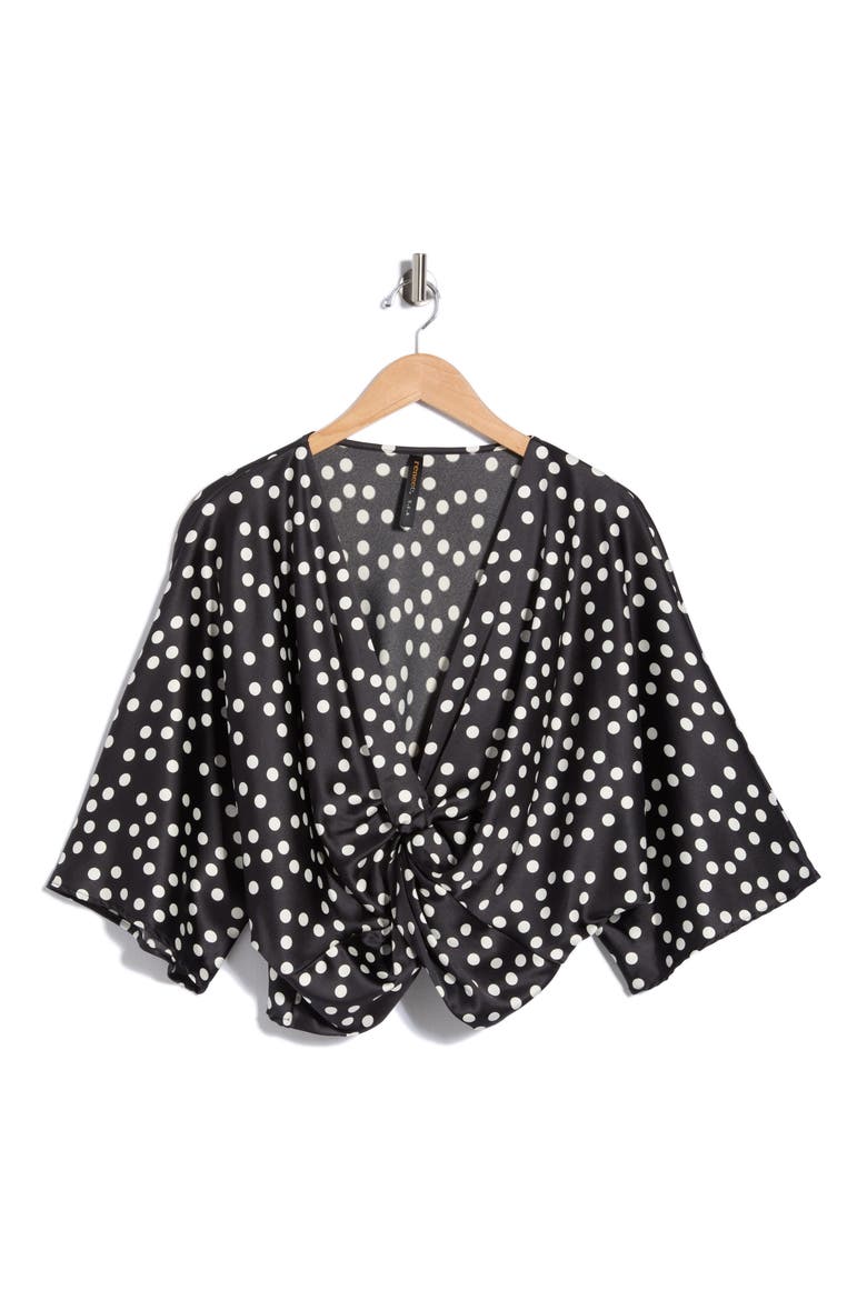 Polka Dot Front Twist Top, Main, color, BLACK