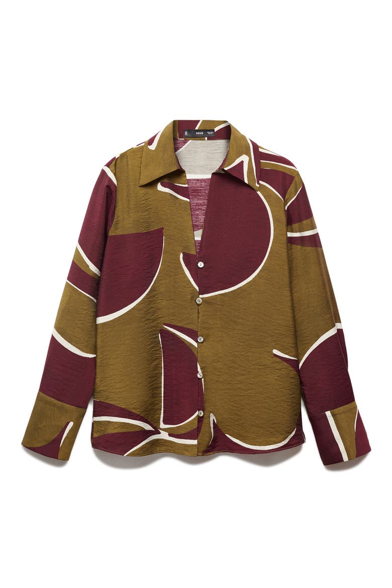 Abstract Print Satin Button-Up Shirt, Alternate, color, BURGUNDY
