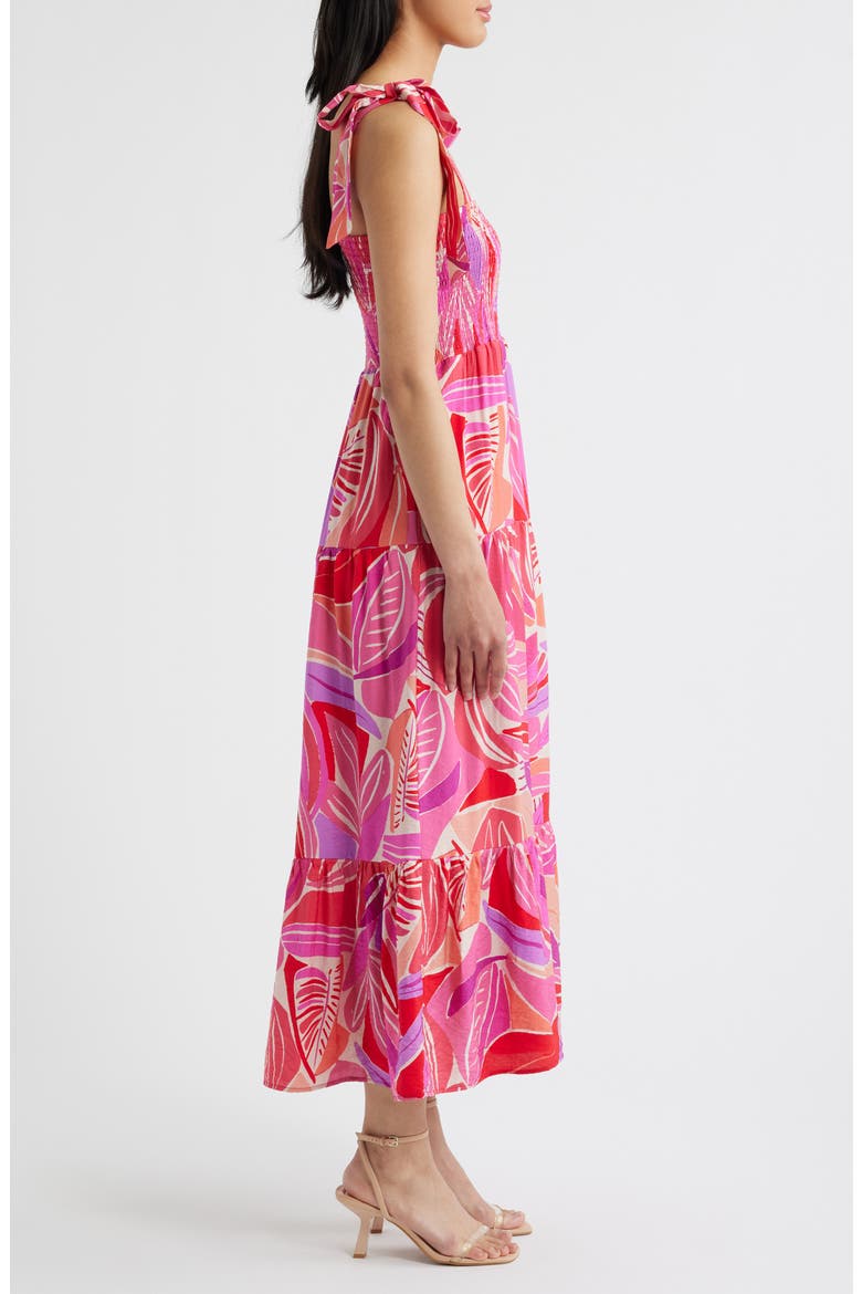 Henri Palm Royal Smocked Maxi Sundress, Alternate, color, FUCHSIA MULTI
