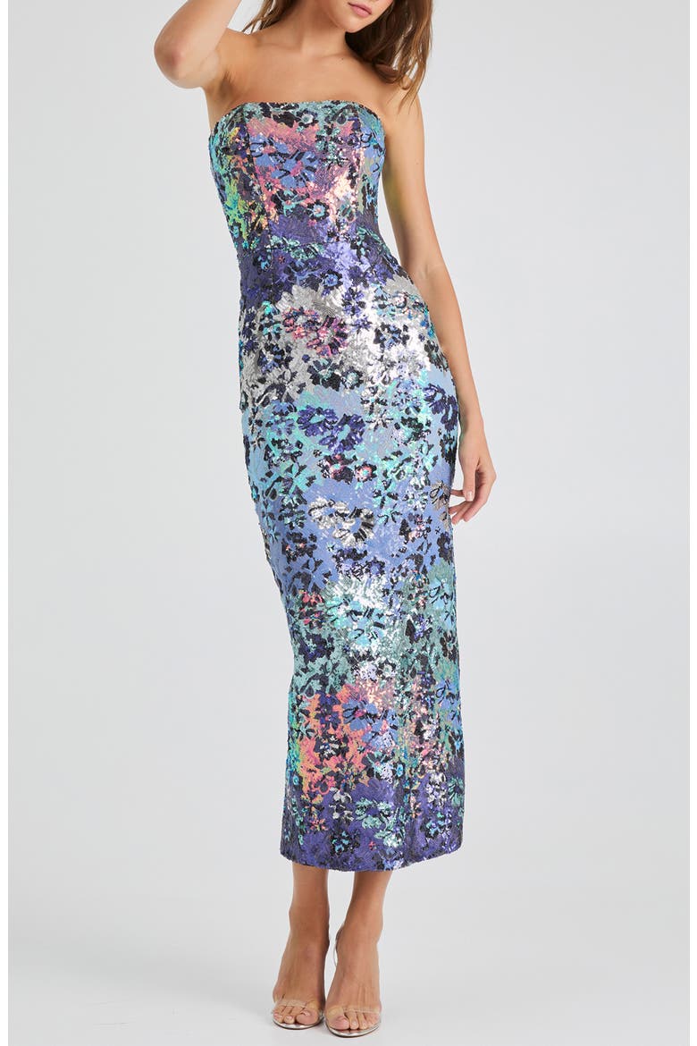 Leslie Sequin Strapless Gown, Main, color, BLUE/ SILVER FLORAL