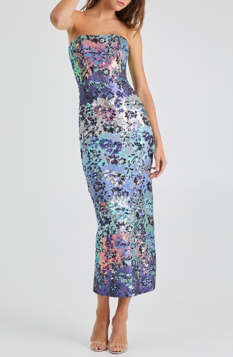 Leslie Sequin Strapless Gown