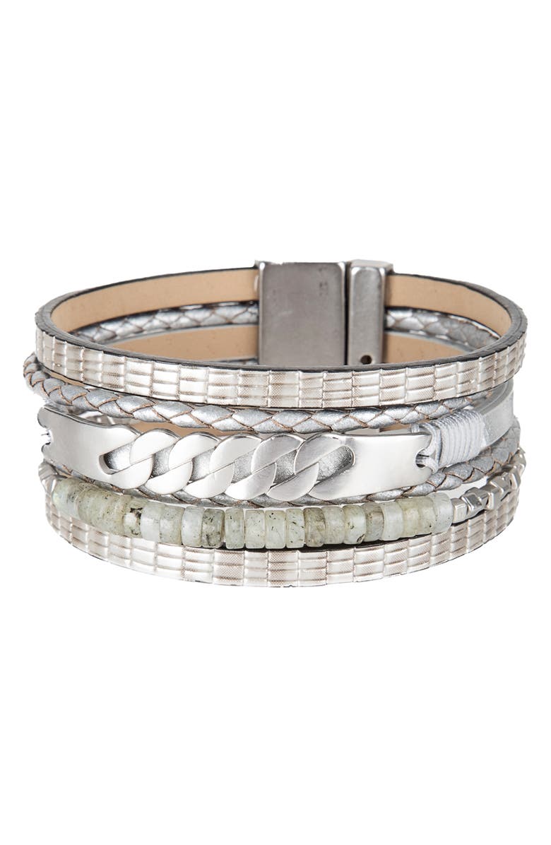 SAACHI Chain Leather Bracelet, Main, color,