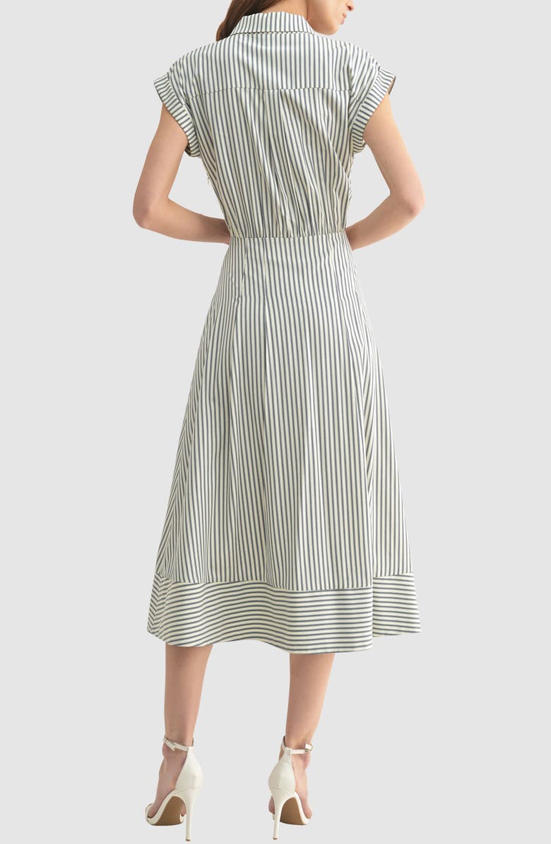 Stripe Collared Short Sleeve A-Line Midi Dress