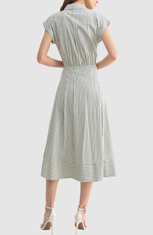 Mila Mae Stripe Collared Short Sleeve A-line Midi Dress