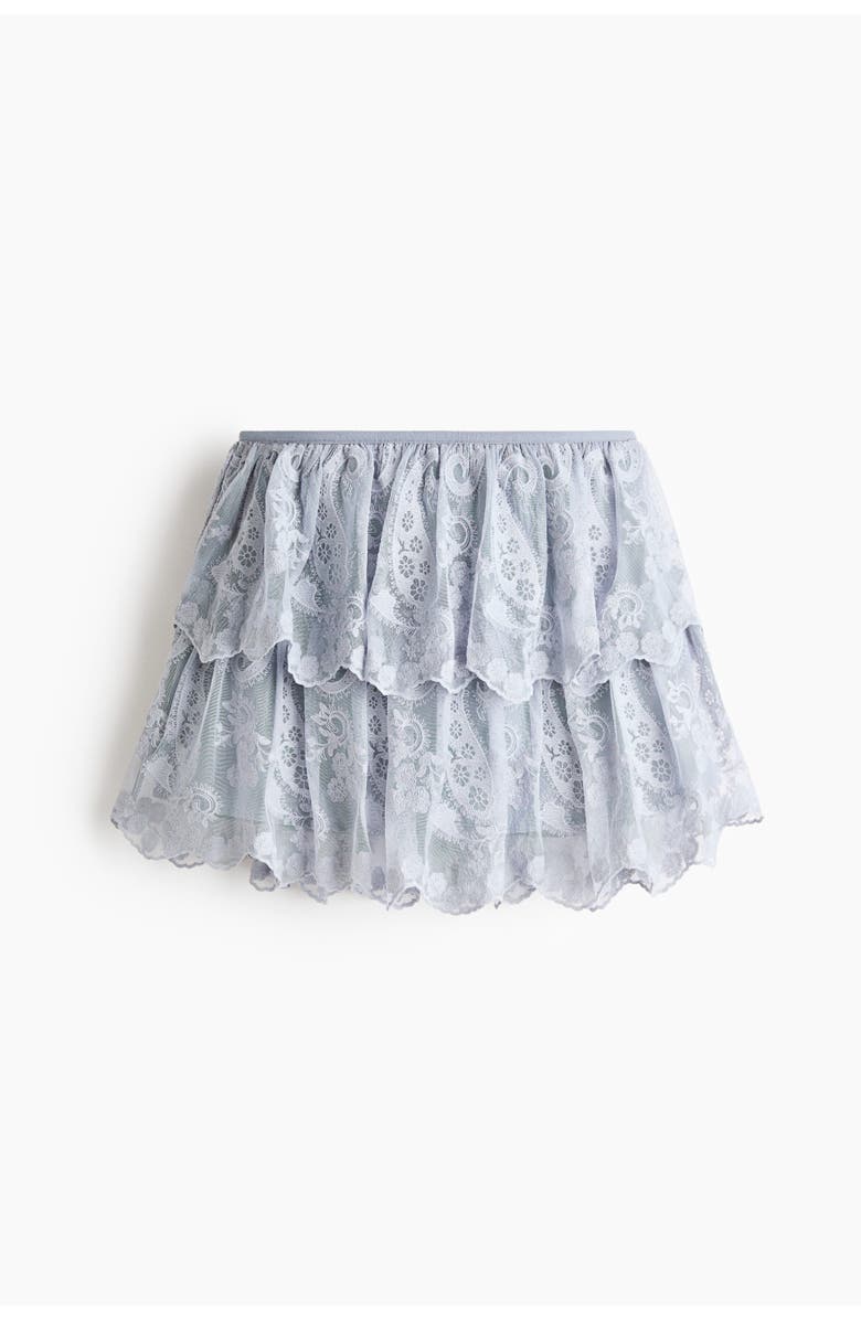 H&M Embroidered Tiered Skirt, Main, color, Light Blue