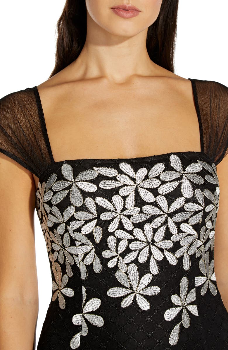 Adrianna Papell Metallic Floral Embroidered Cocktail Sheath Dress, Alternate, color, 