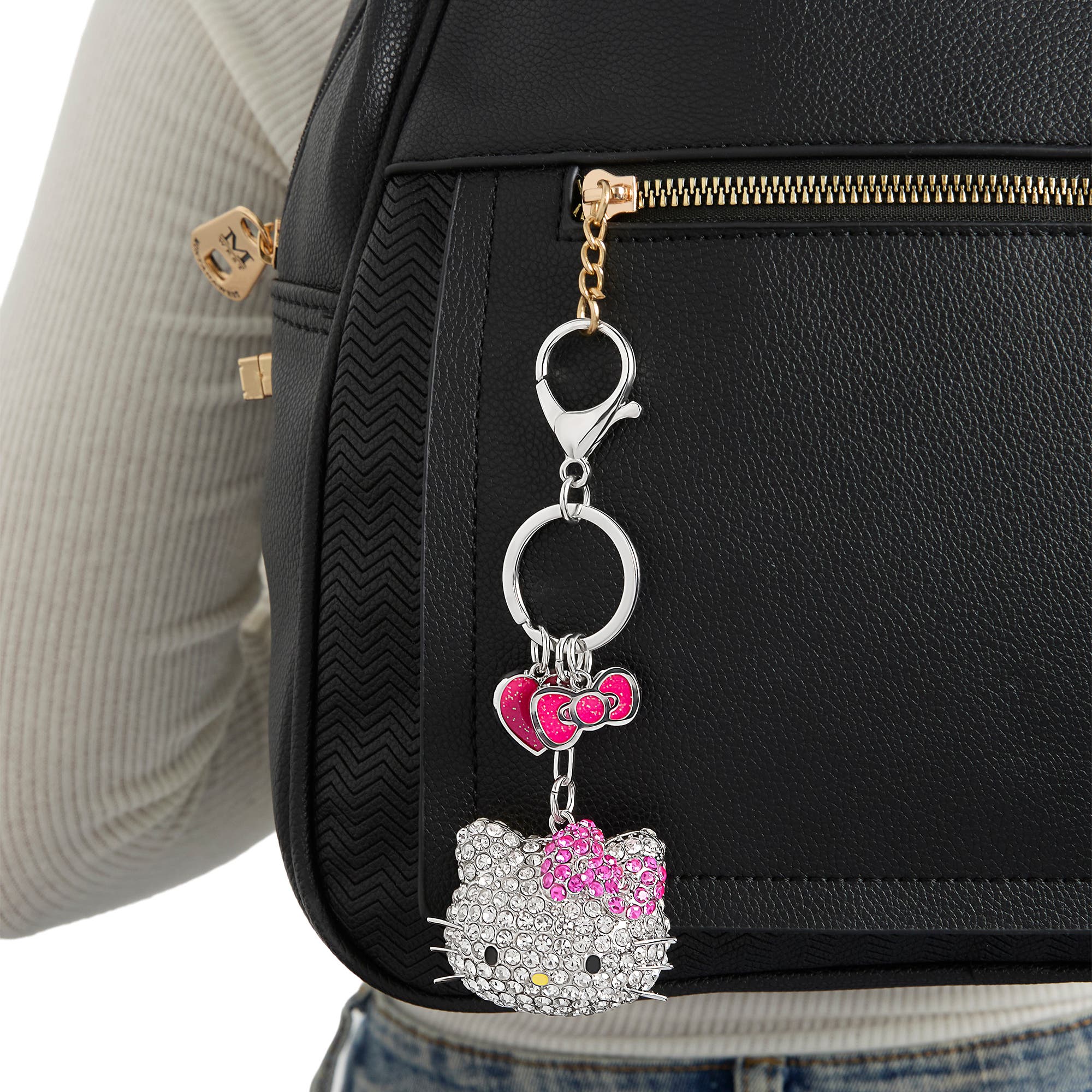 Hello Kitty Crystal Cluster Pavé Bag Charm Keychain, Alternate, color, Clear Crystal, Pink