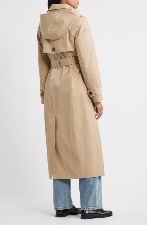 London Fog Hooded Single Breasted Maxi Trench Coat In Neutral