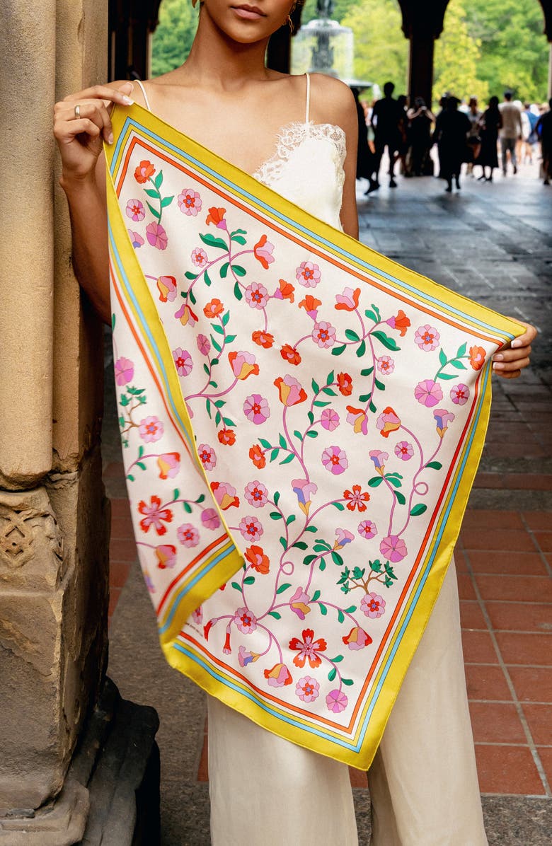 Jessie Zhao New York Limoncello Jardin Double Sided Silk Scarf, Alternate, color, Pink