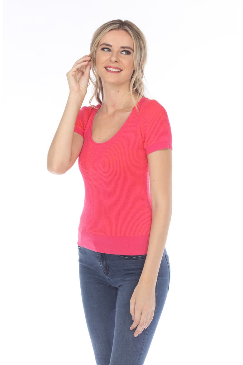 Rib Knit Short Sleeve Top, Alternate, color, PINK