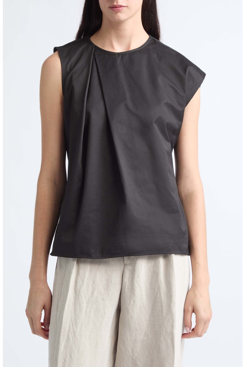 Sculptural Asymmetric Cotton Sateen Top, Main, color, BLACK