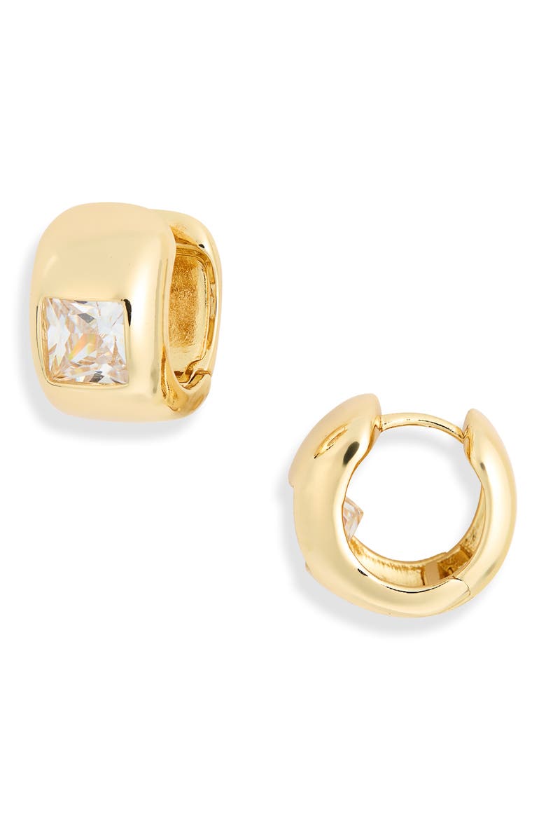 Cubic Zirconia Huggie Hoop Earrings, Main, color, CLEAR- GOLD