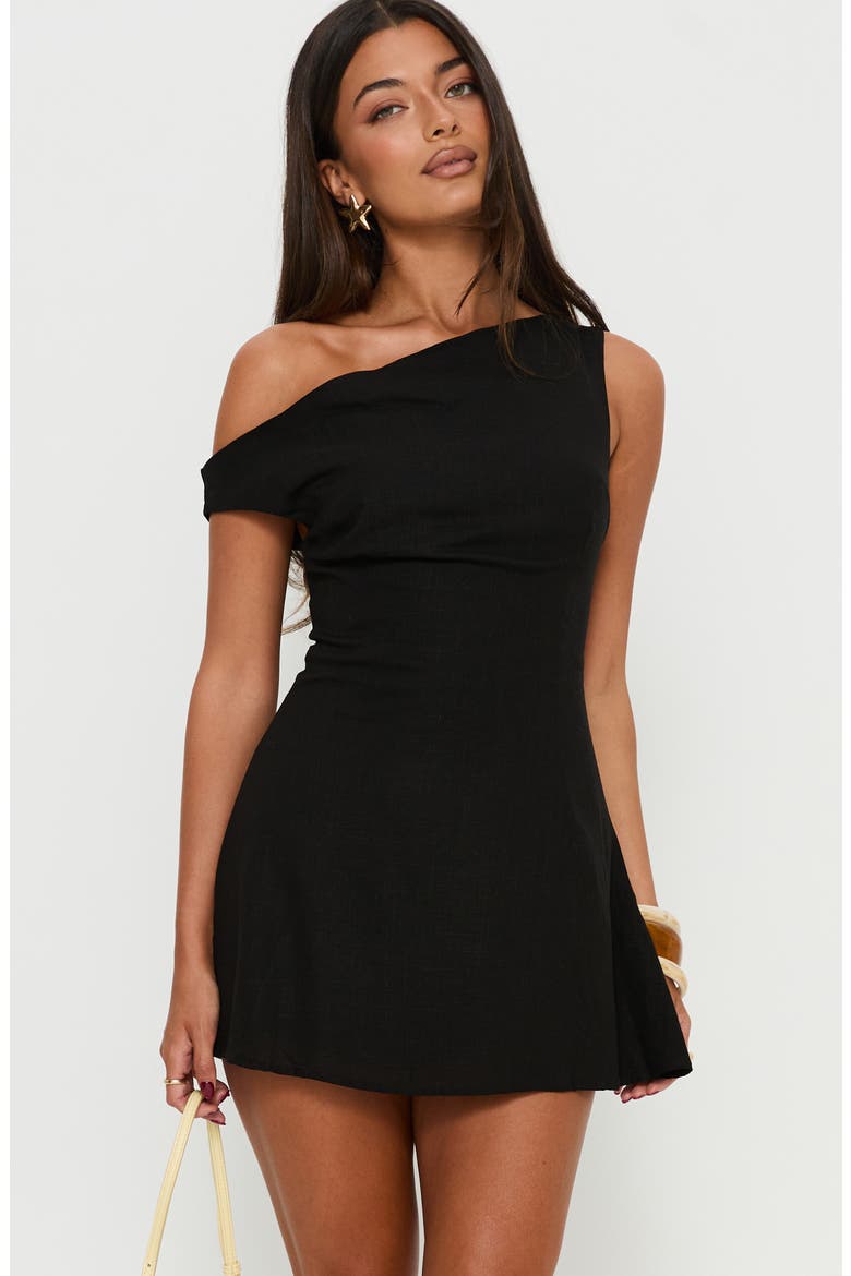 Anjela One-Shoulder Linen Blend Romper, Alternate, color, BLACK