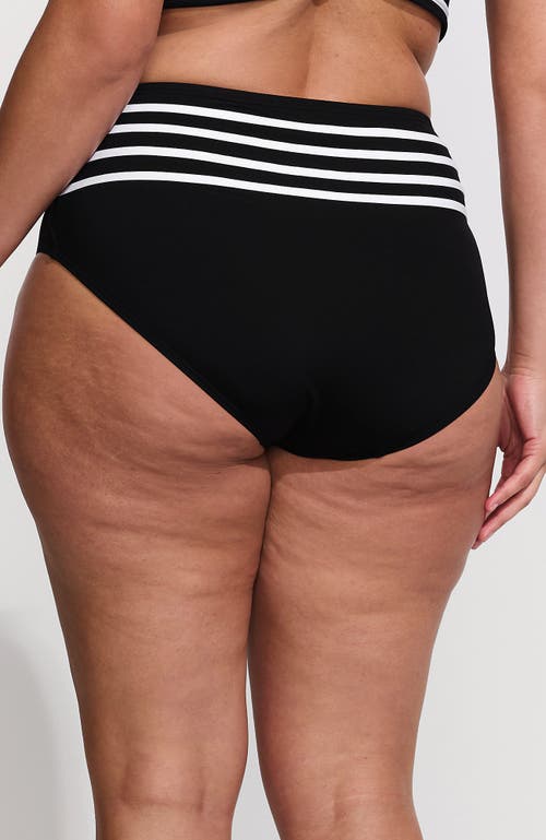 Lands' End Ribbed Smoothing High Waisted Bikini Bottoms In Black/white