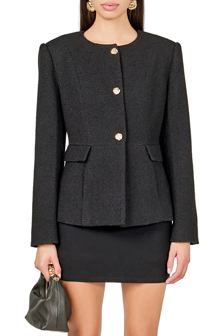 Collarless Blazer, Main, color, BLACK