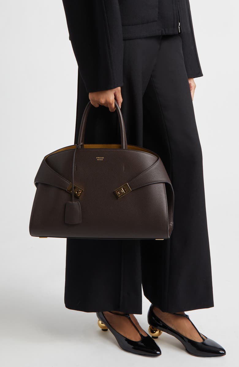 FERRAGAMO Medium Hug Suede Top Handle Bag, Alternate, color, Testa Di M Burnt Ocra