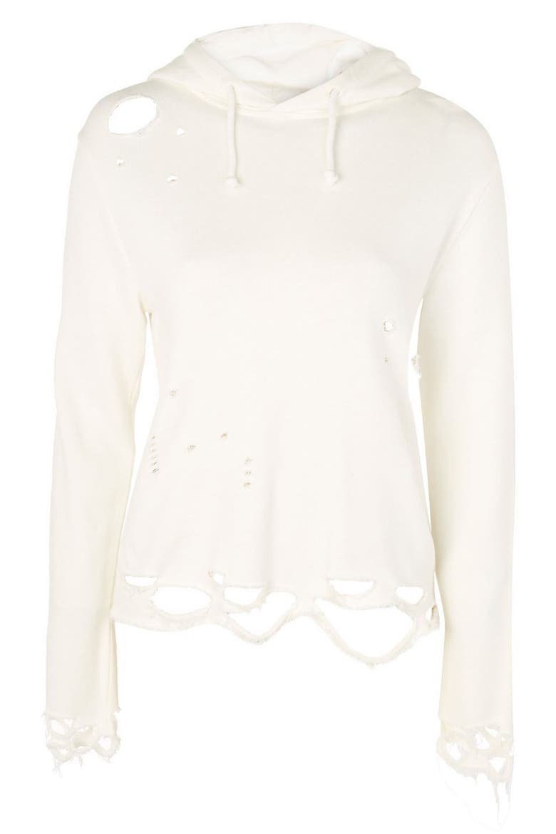 Distressed Hoodie, Alternate, color, CREAM